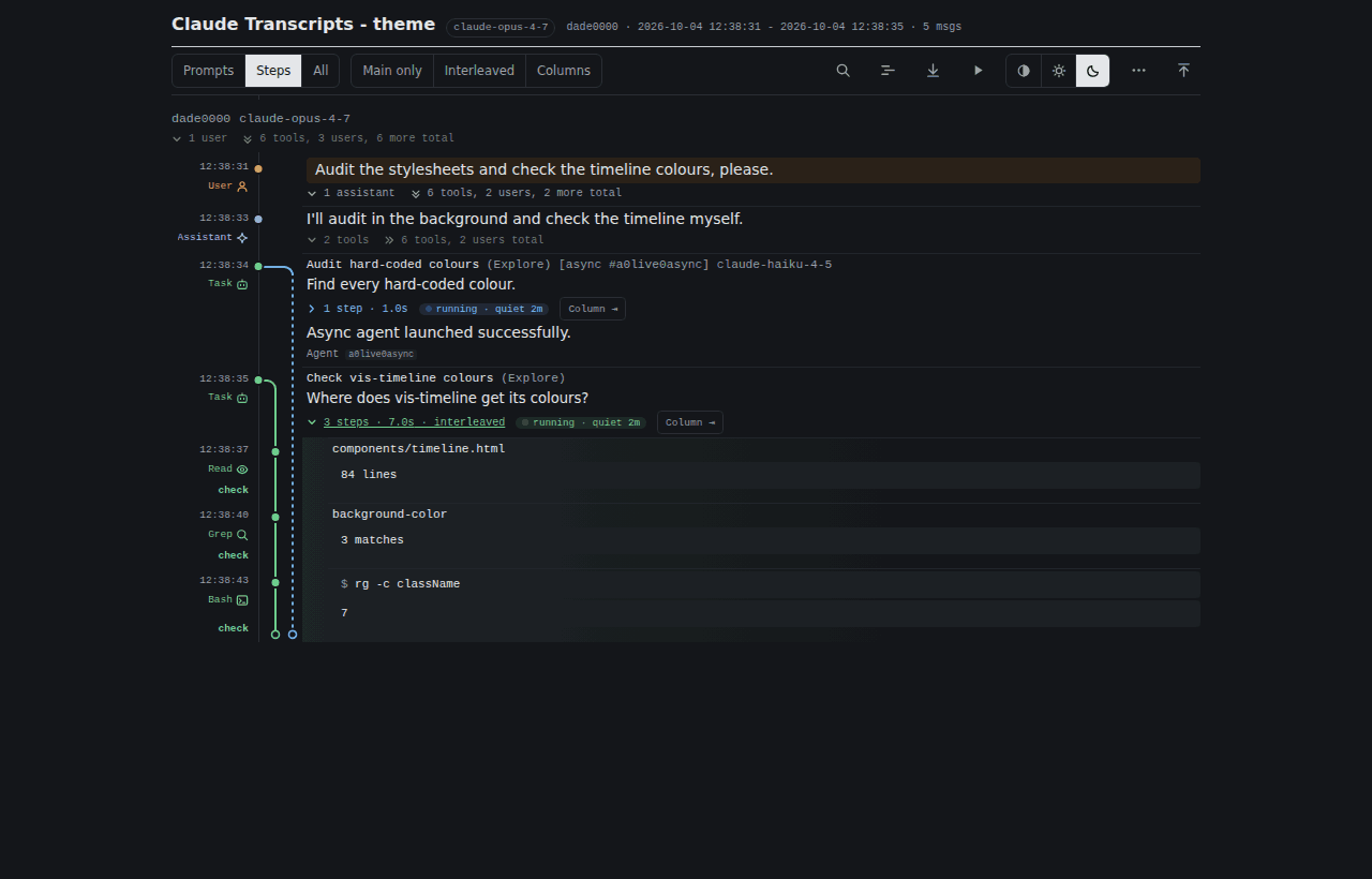 A live page with one synchronous agent interleaved and running, and a background agent folded and running